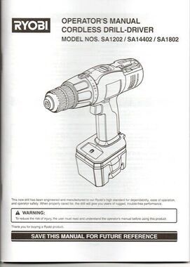 Ryobi Operator Manual for Cordless Drill-Driver Models SA1202 SA14402 SA1802